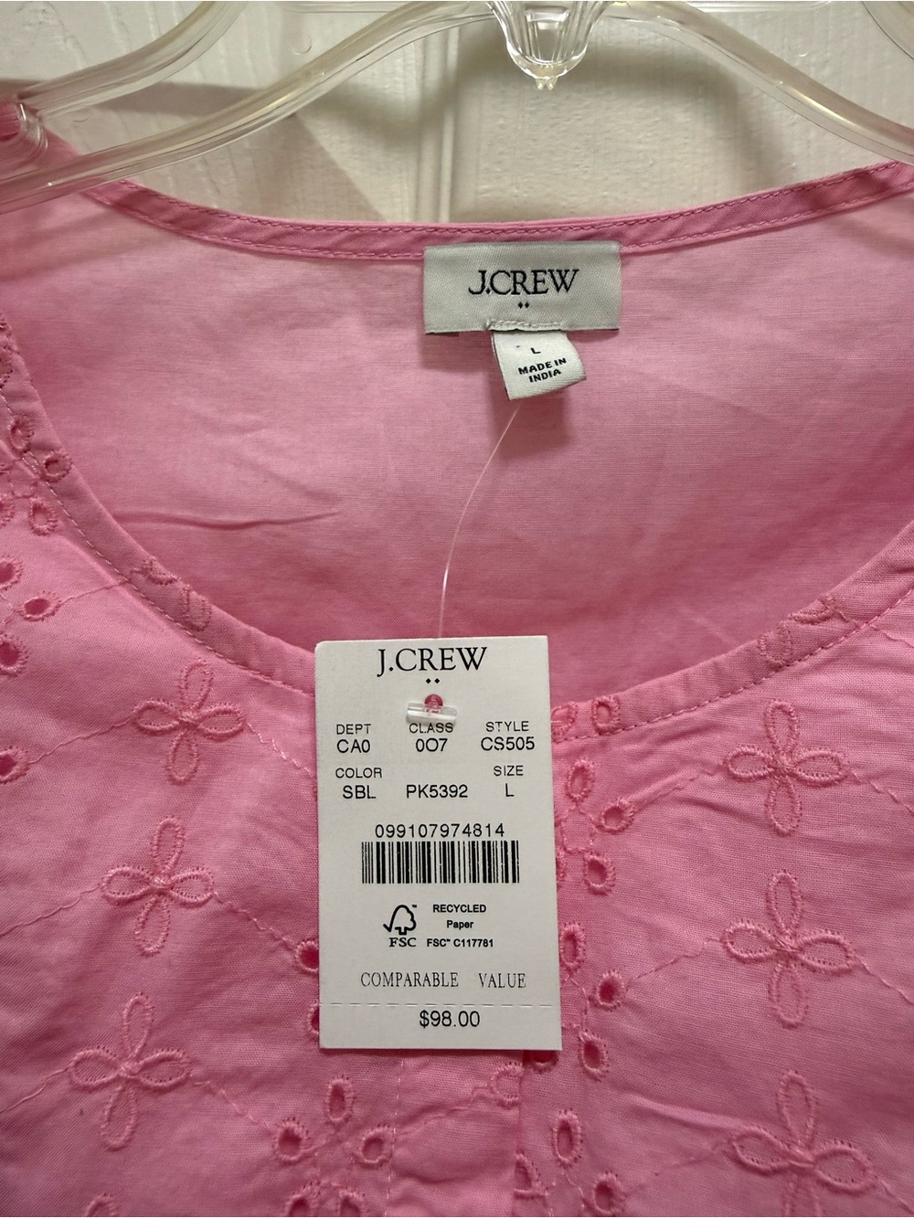 J. Crew Pink Eyelet Ruffle Flutter Sleeve Button-Front Top - Picture 3 of 3